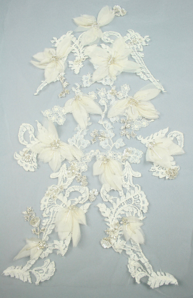 3D Chantilly Lace Silk Organza Bridal Applique