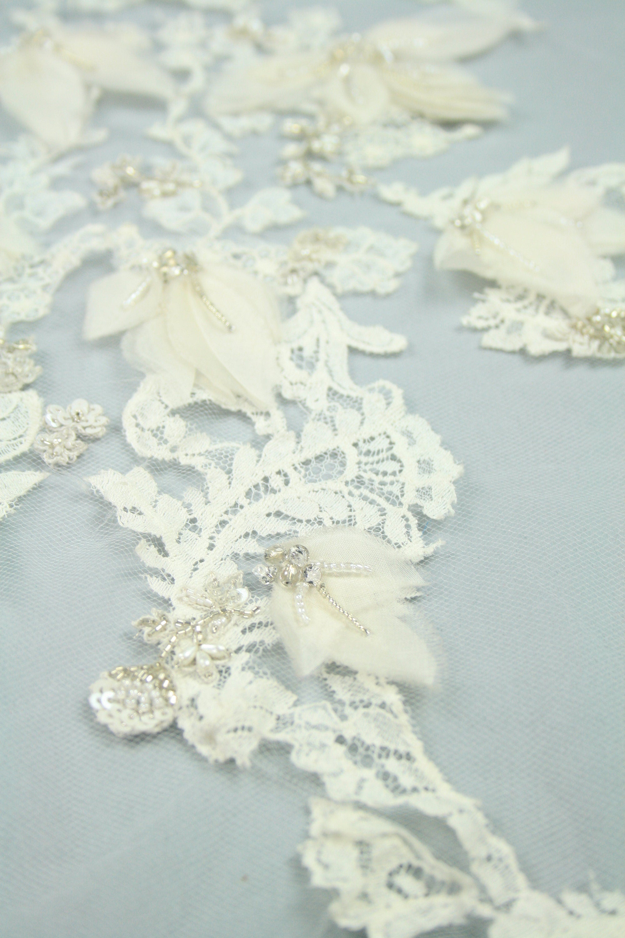 3D Chantilly Lace Silk Organza Bridal Applique