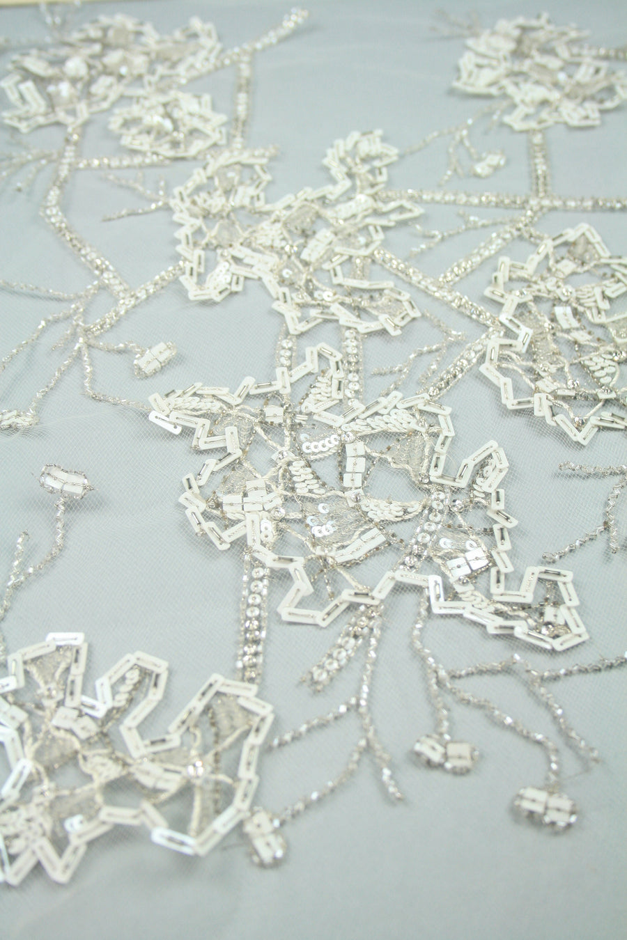 3D Silver & White Beaded Applique