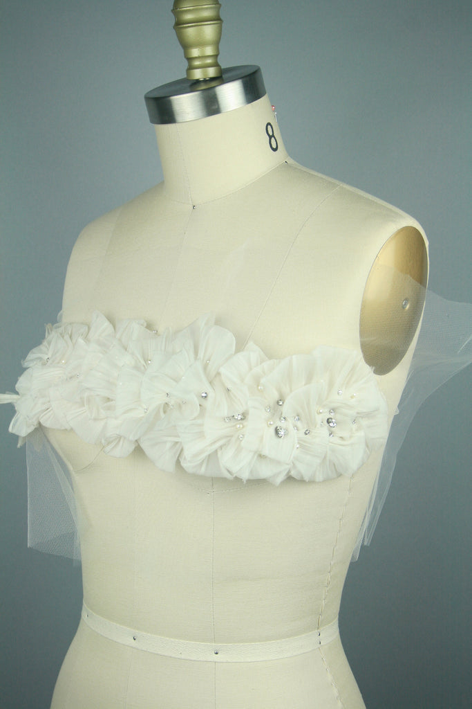 3D Crystal Pearl Organza Ruffle Applique