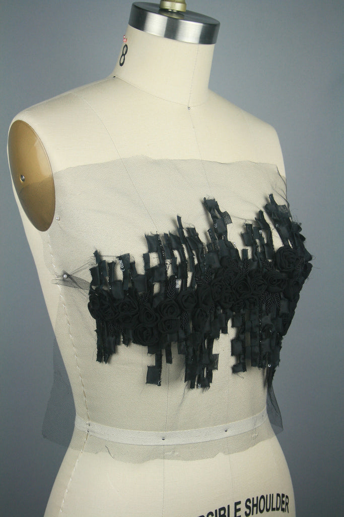 B115 - Black Beaded Chiffon on Black Tulle