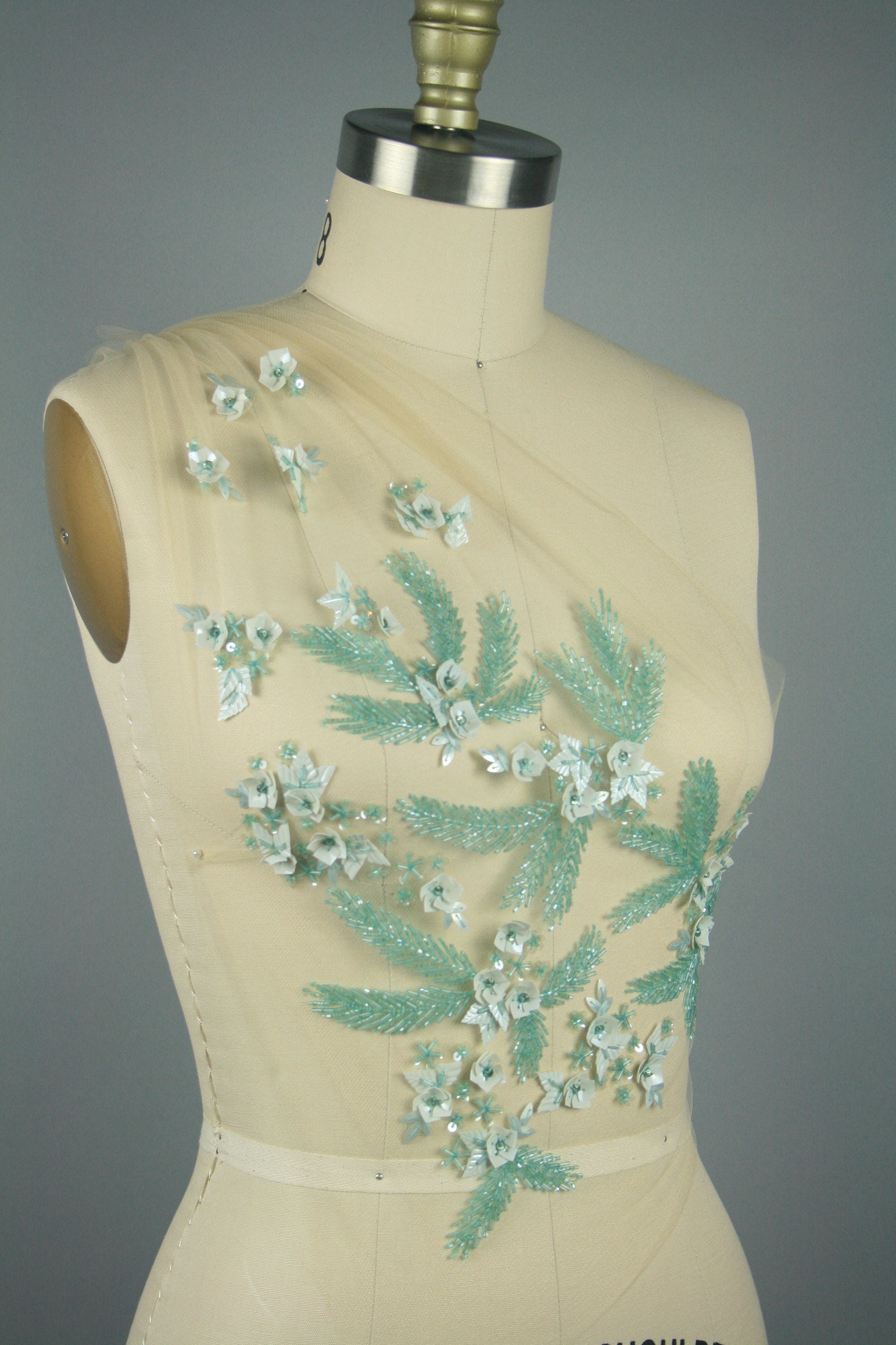 C105 - Pacific Opal Mint Beaded Applique