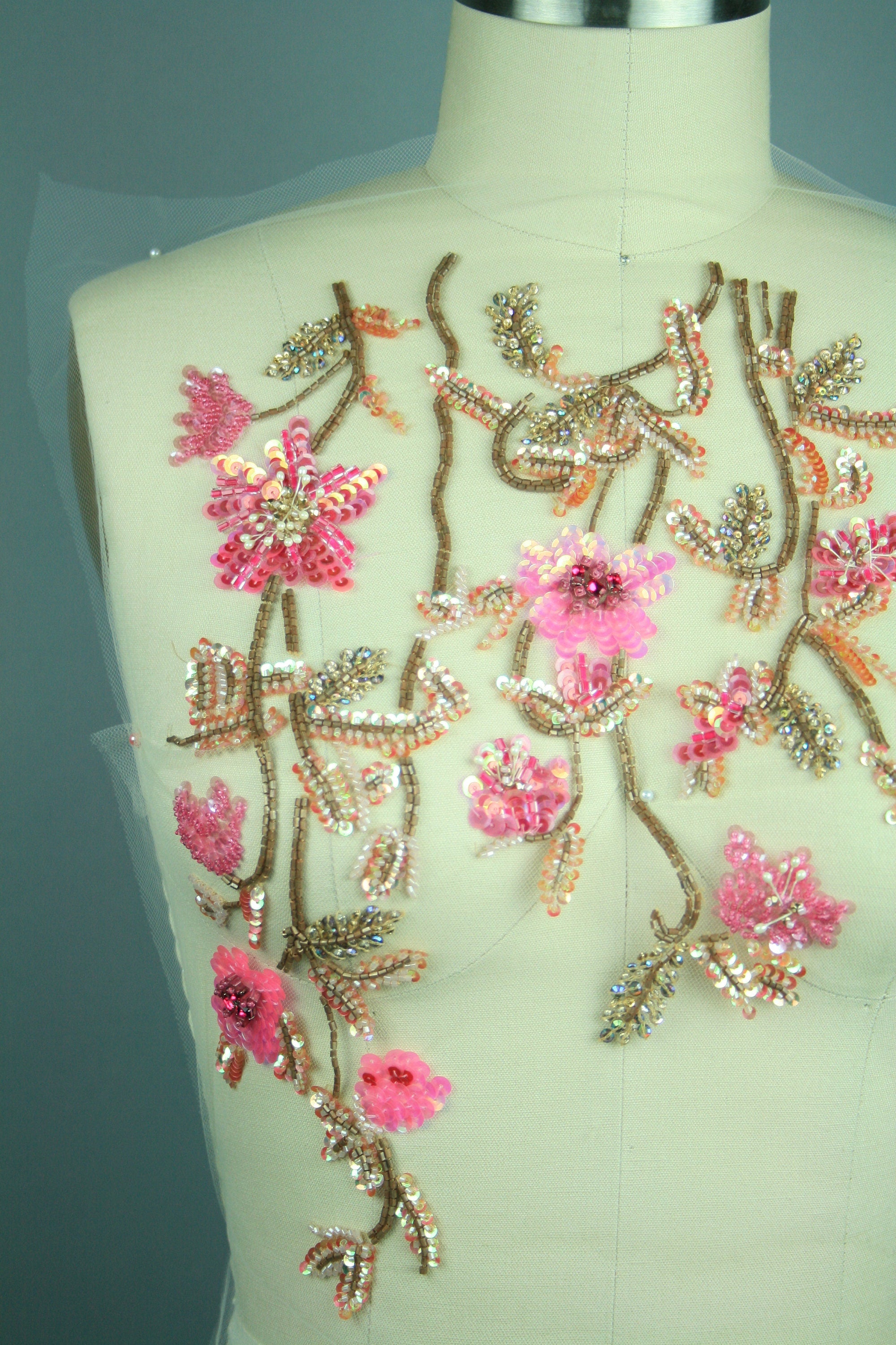3D Pink & Gold Floral Applique