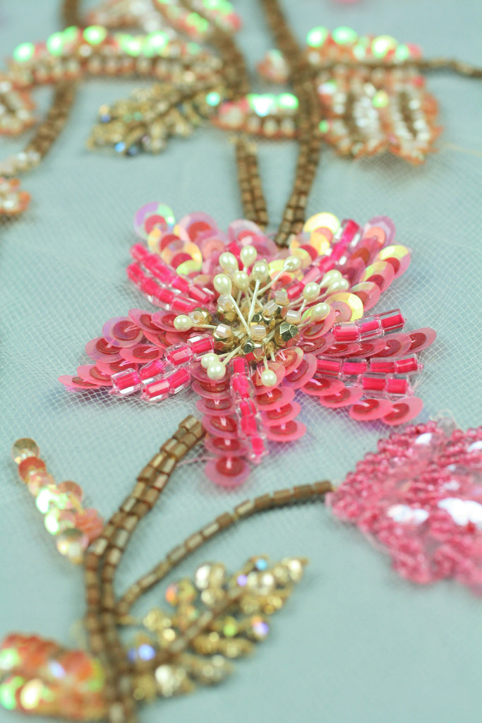 3D Pink & Gold Floral Applique