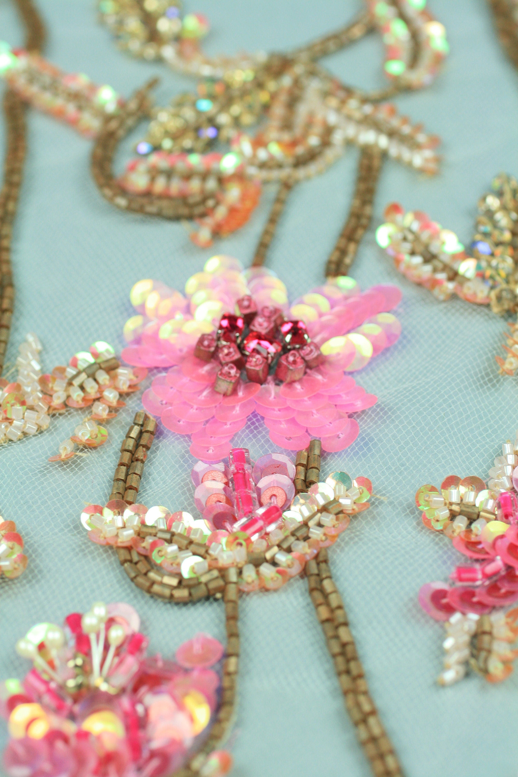3D Pink & Gold Floral Applique
