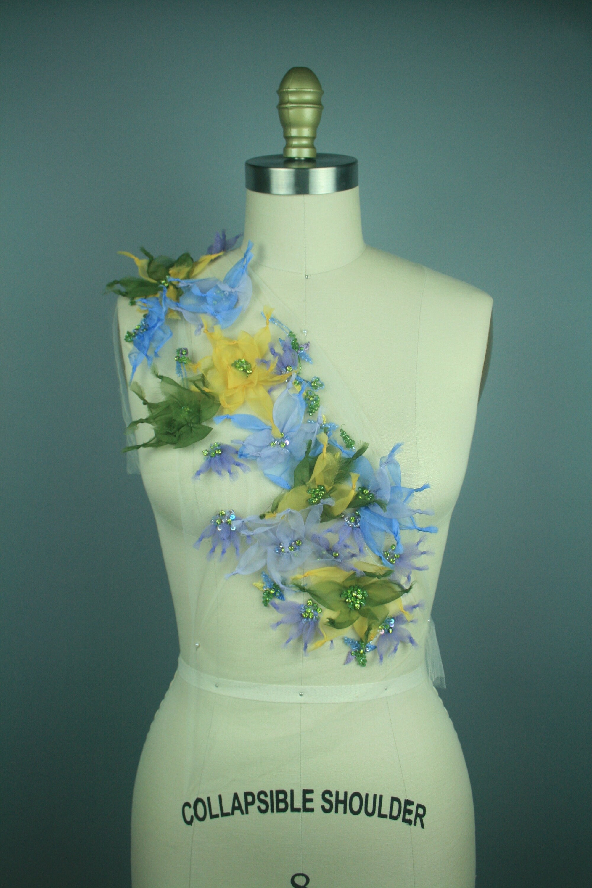 3D Floral Beaded Organza Applique