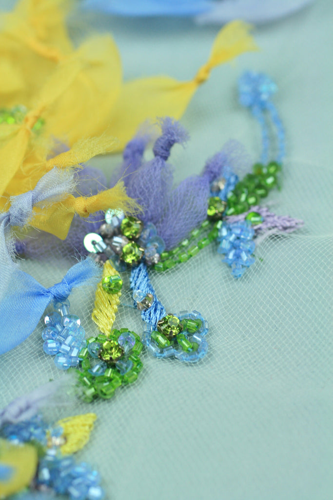 3D Floral Beaded Organza Applique
