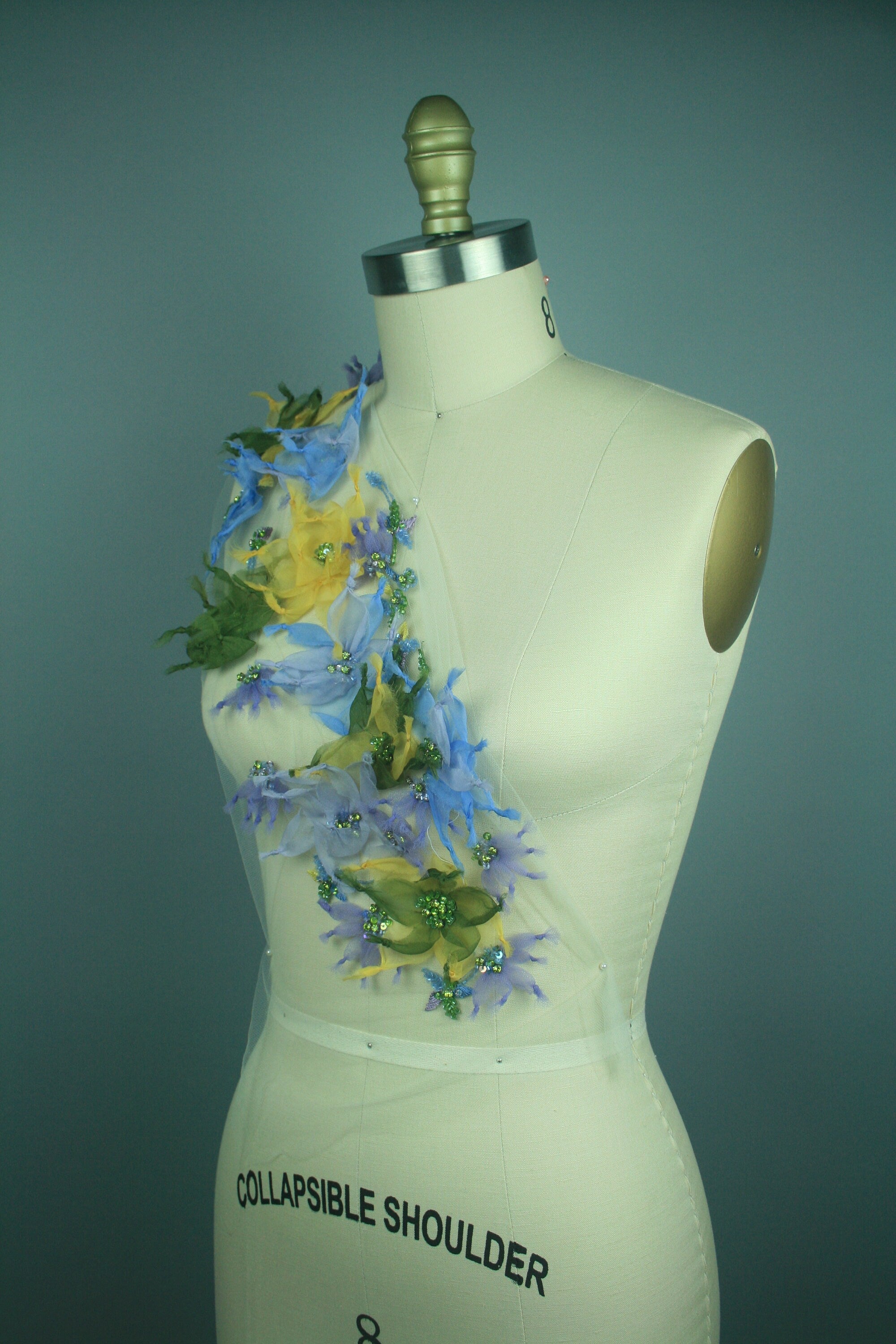 3D Floral Beaded Organza Applique