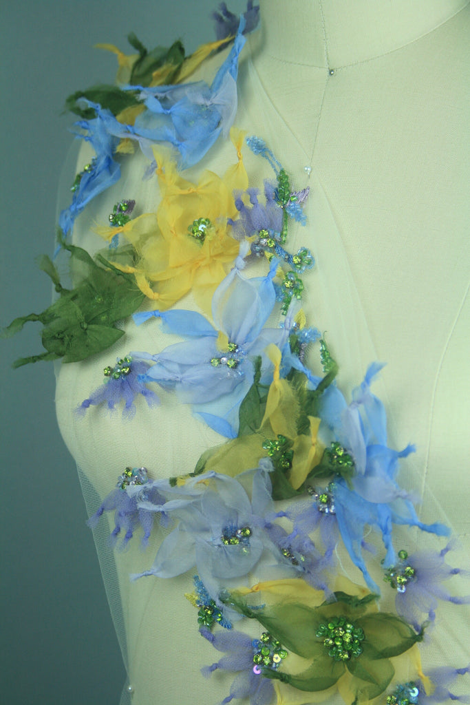 3D Floral Beaded Organza Applique