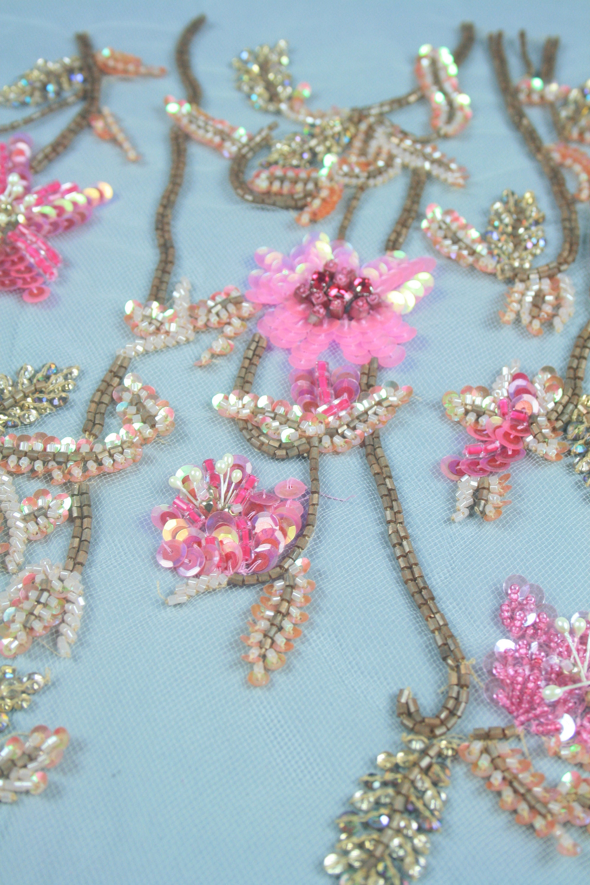 3D Pink & Gold Floral Applique