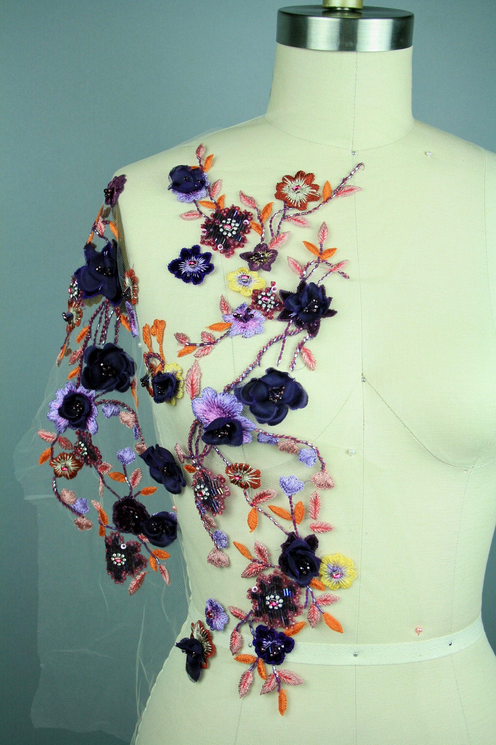 A122 - Violet & Tangerine Floral Applique - Moda Artisans