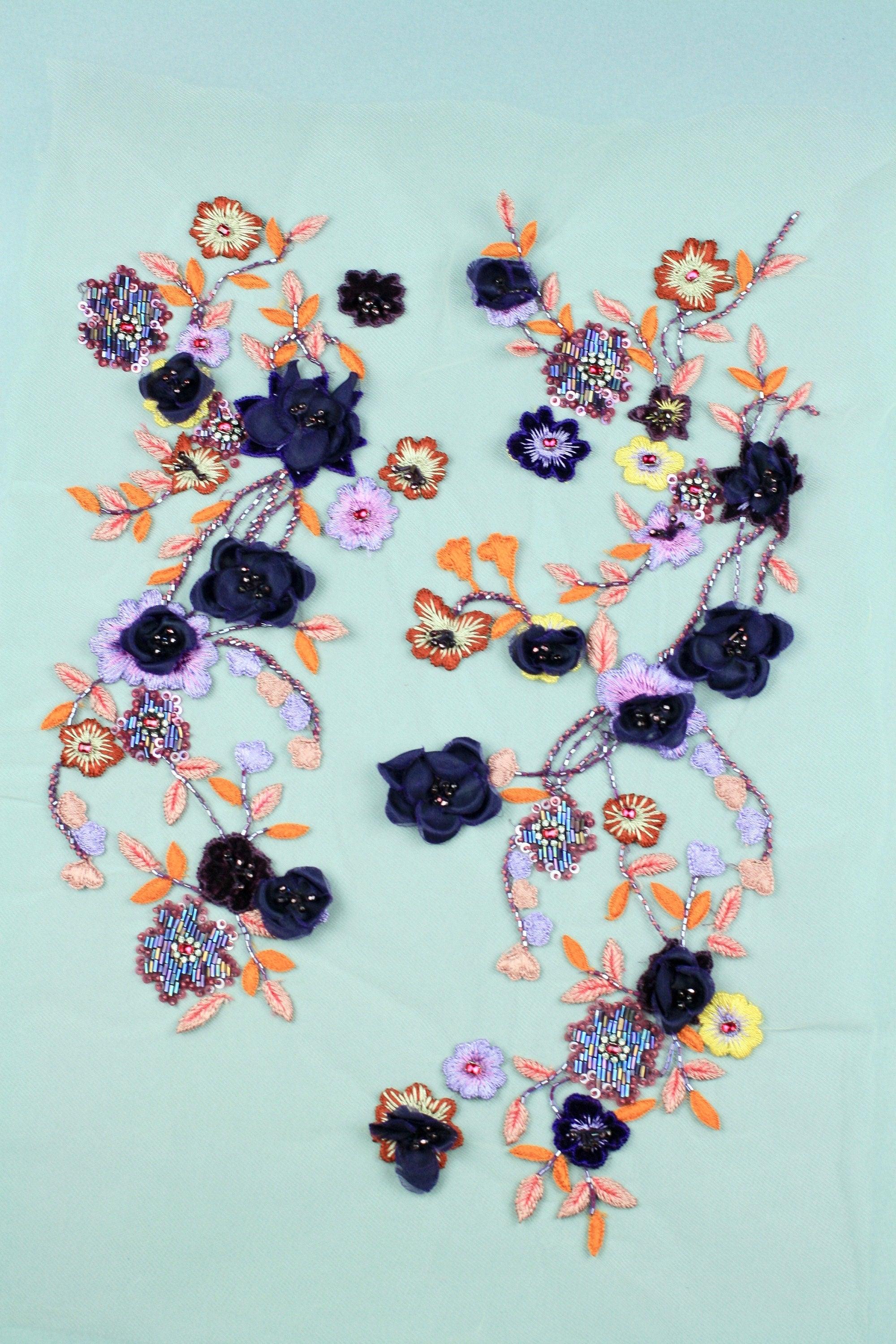 A122 - Violet & Tangerine Floral Applique - Moda Artisans