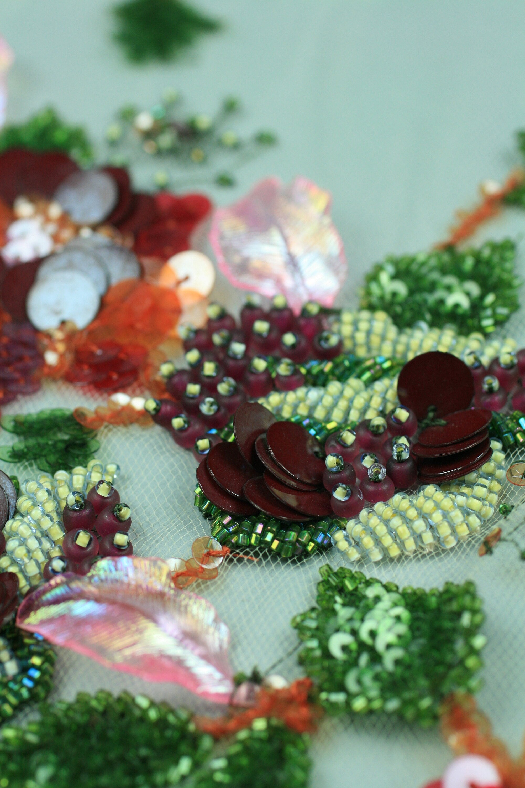 3D Red & Green Multi Hued Floral Panel