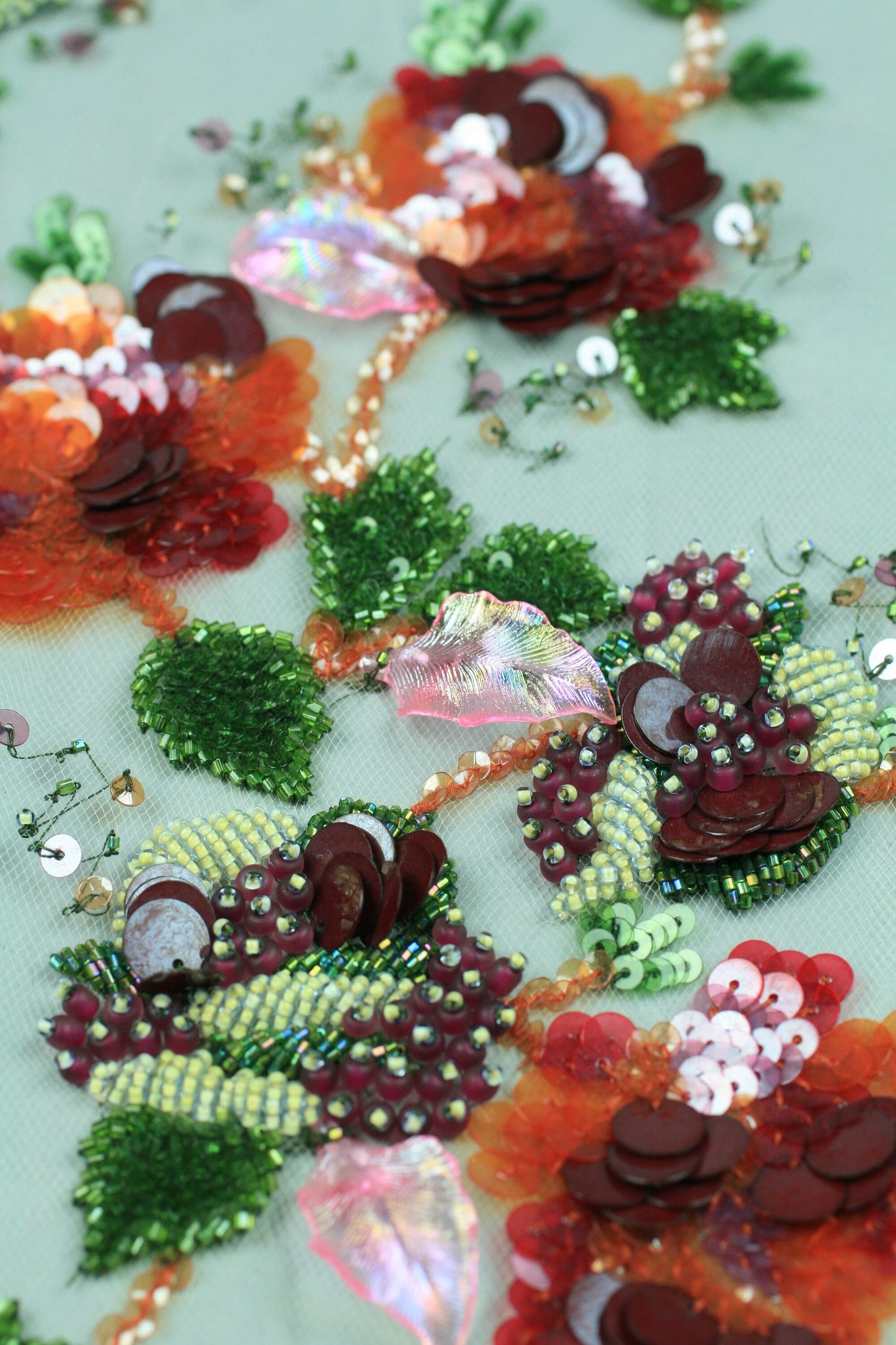 3D Red & Green Multi Hued Floral Panel