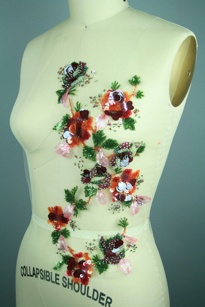 3D Red & Green Multi Hued Floral Panel