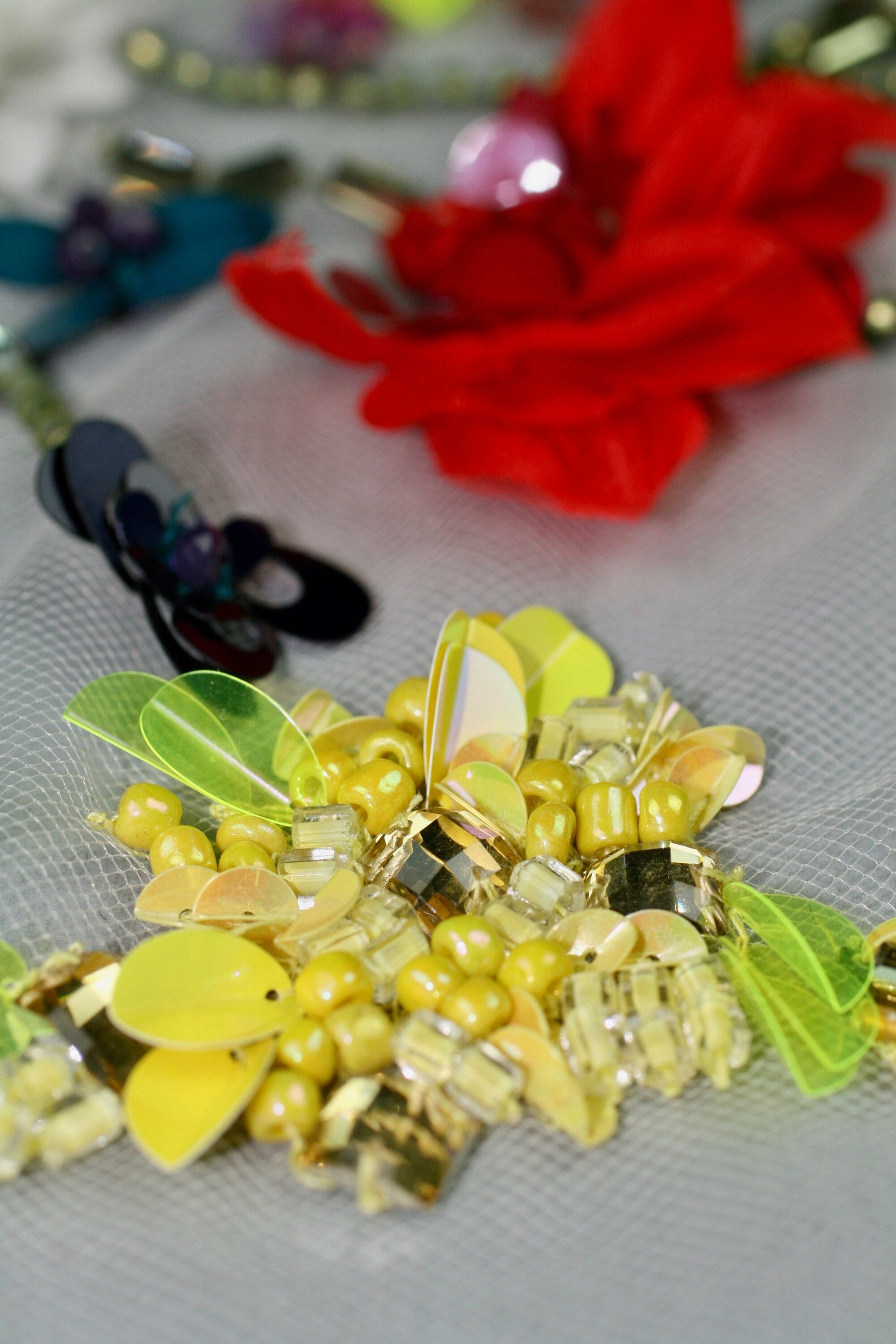 3D Multi Colored Beaded & Embroidered Floral Applique