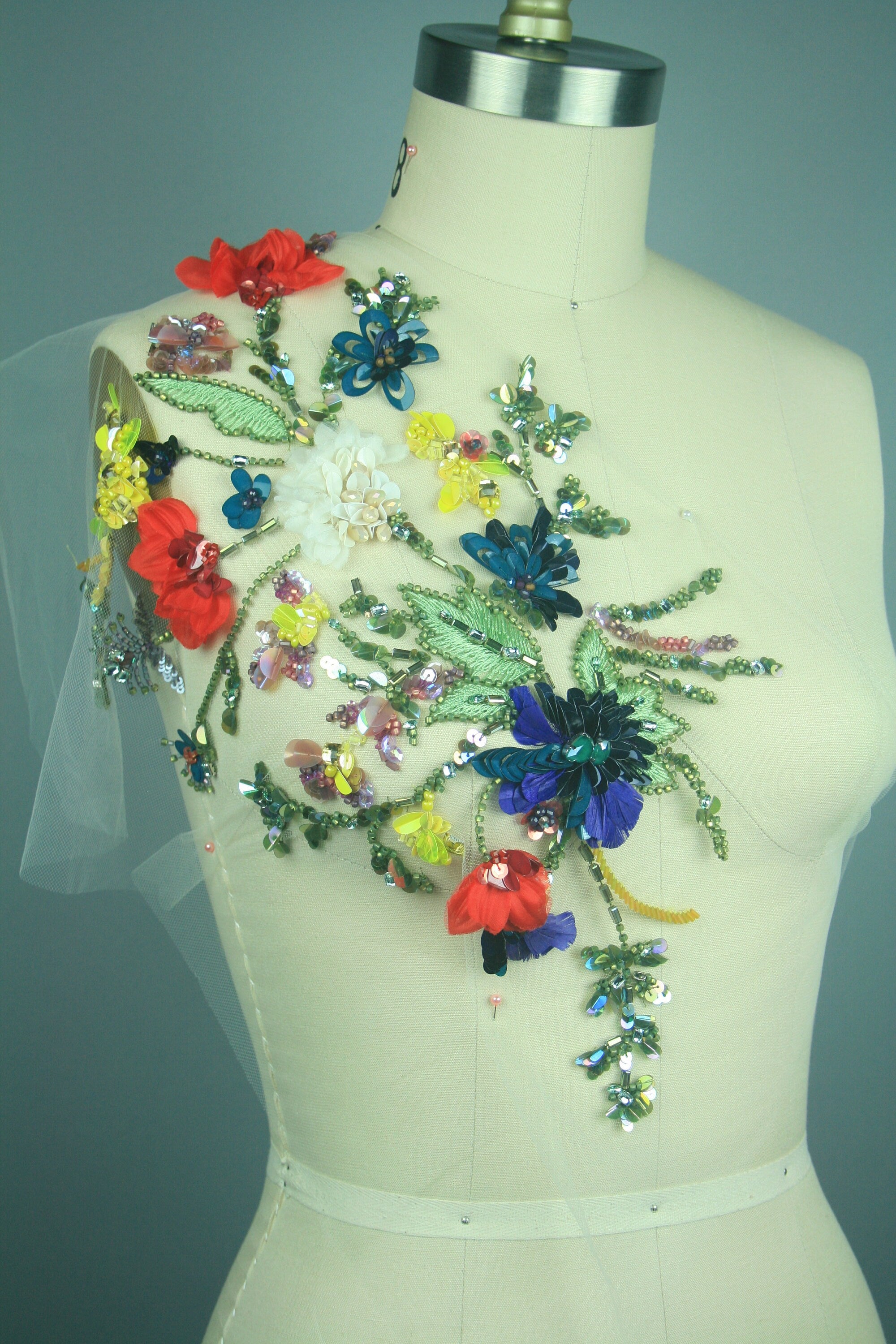 3D Multi Colored Beaded & Embroidered Floral Applique