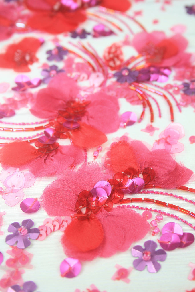 3D Fuschia Floral Beaded Applique