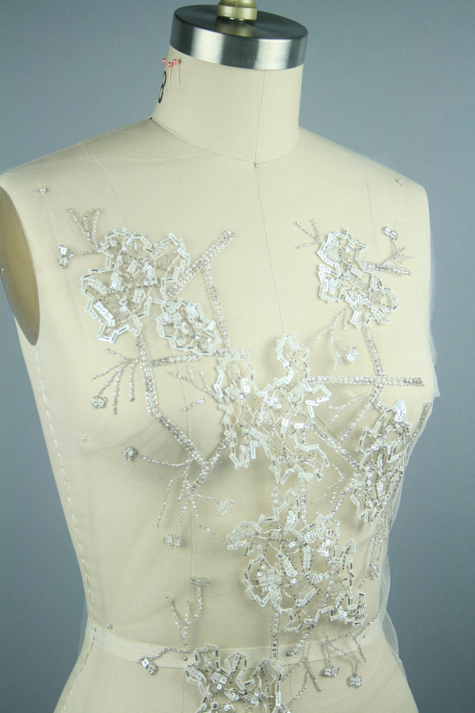 3D Silver & White Beaded Applique