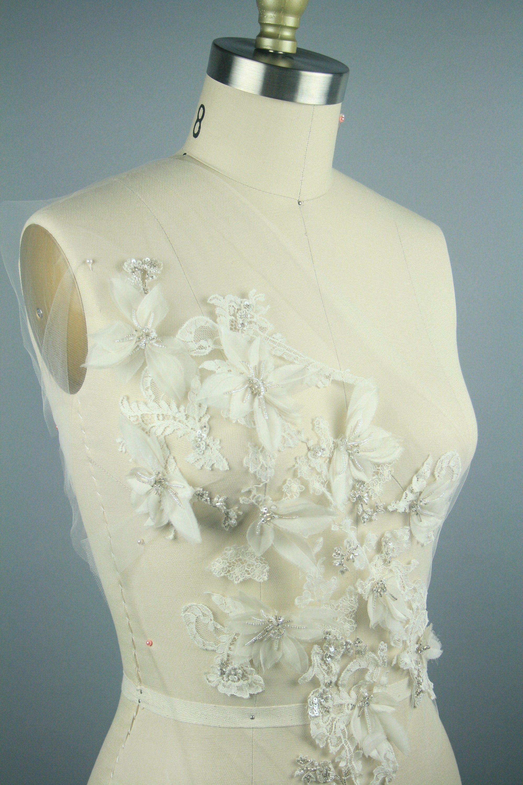 3D Chantilly Lace Silk Organza Bridal Applique