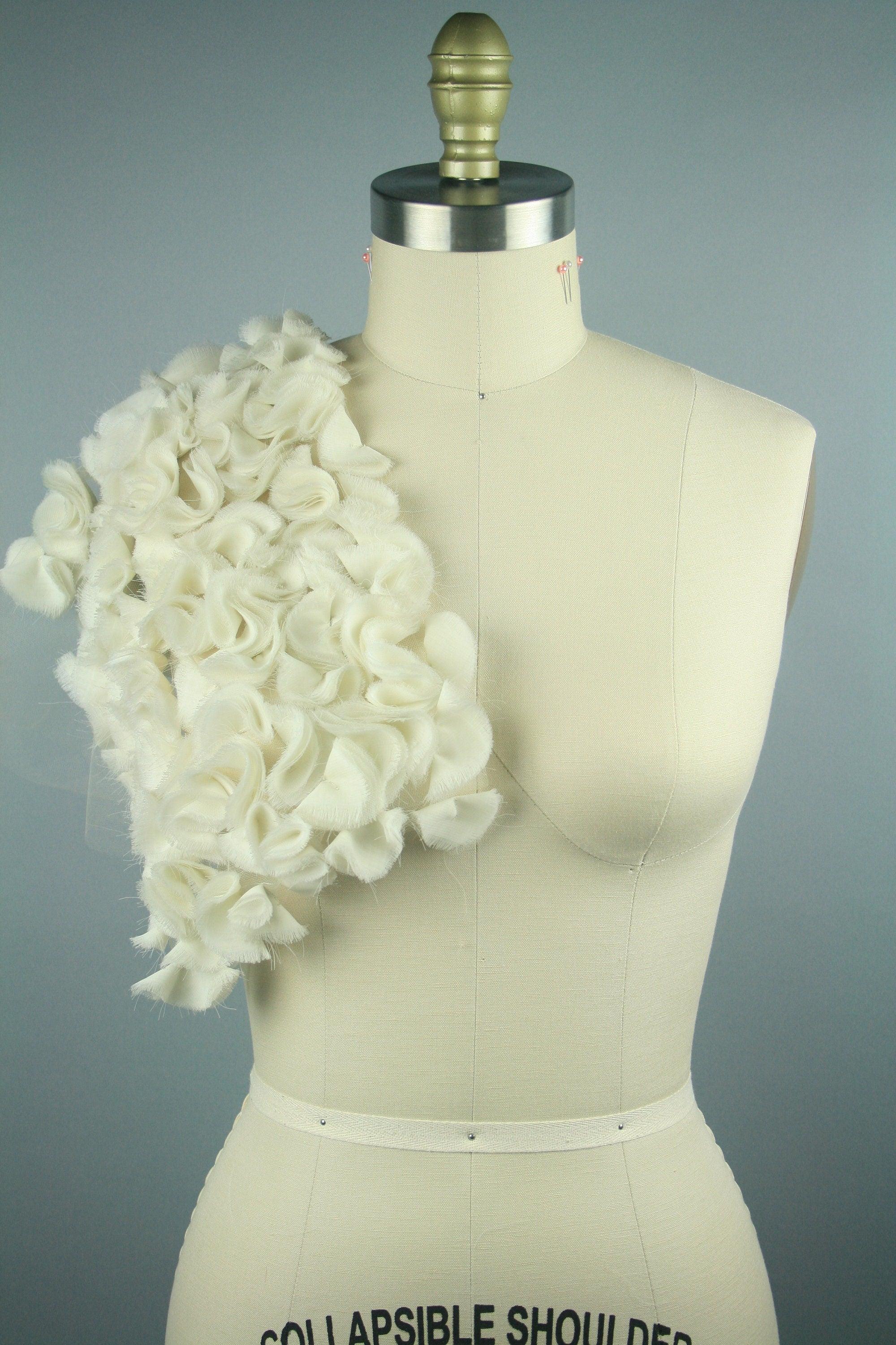 3D Ivory Silk Chiffon Ruffle Panel - Moda Artisans