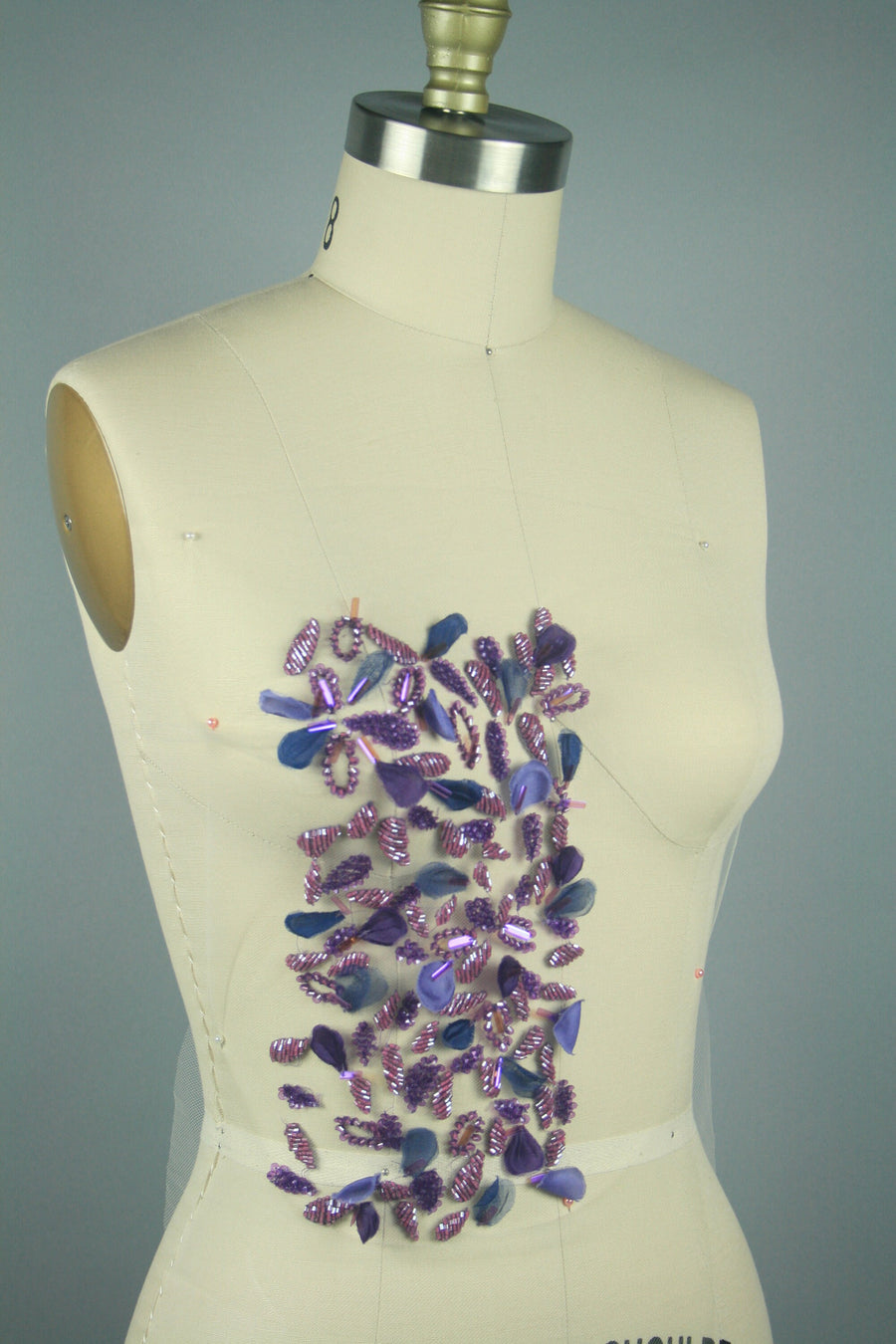 Hand Embroidery and Beading applique Fabric custom made to order in shades of 3D Silk Flowers in Ultraviolet and Purple