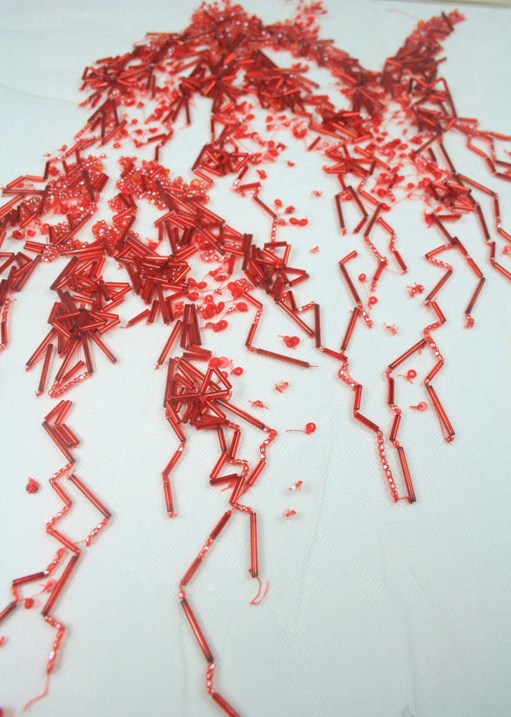 B116 - Cherry Red Beaded Applique