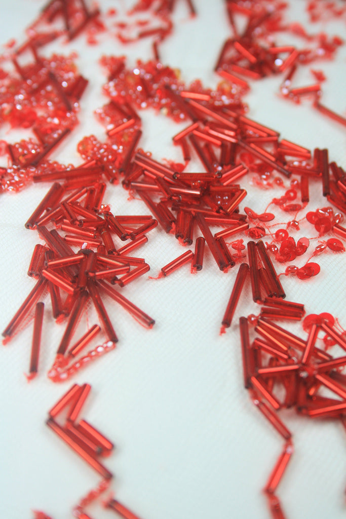 B116 - Cherry Red Beaded Applique