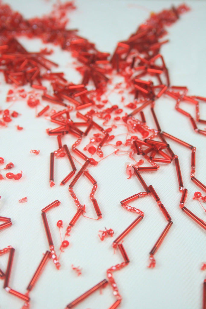 B116 - Cherry Red Beaded Applique