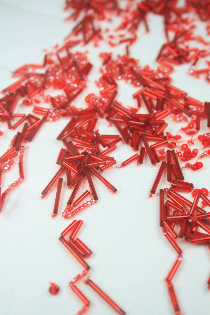 B116 - Cherry Red Beaded Applique