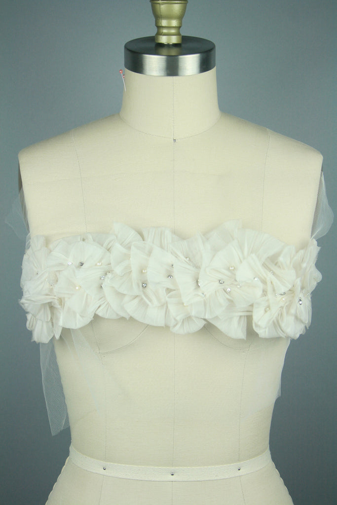 3D Crystal Pearl Organza Ruffle Applique