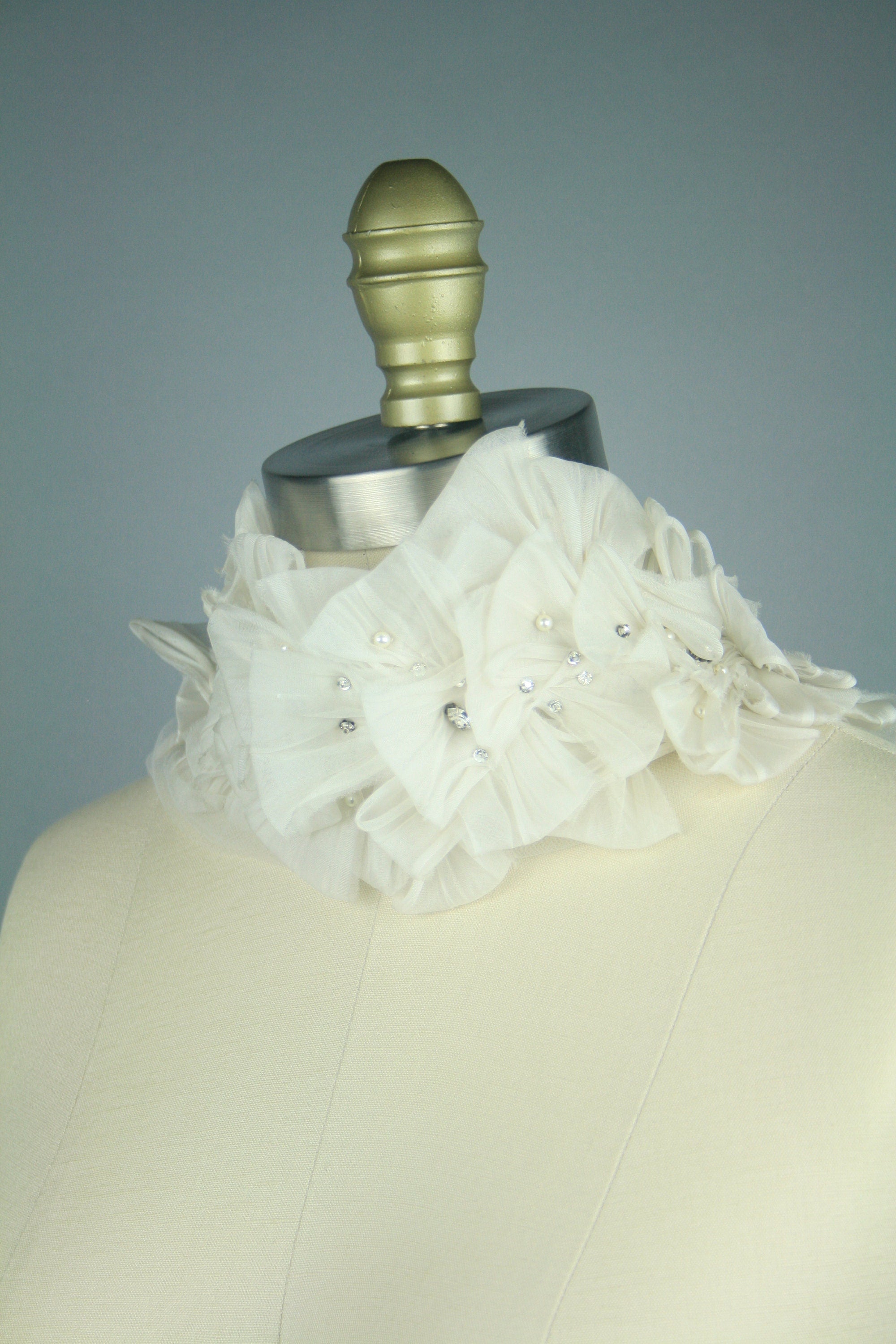 3D Crystal Pearl Organza Ruffle Applique