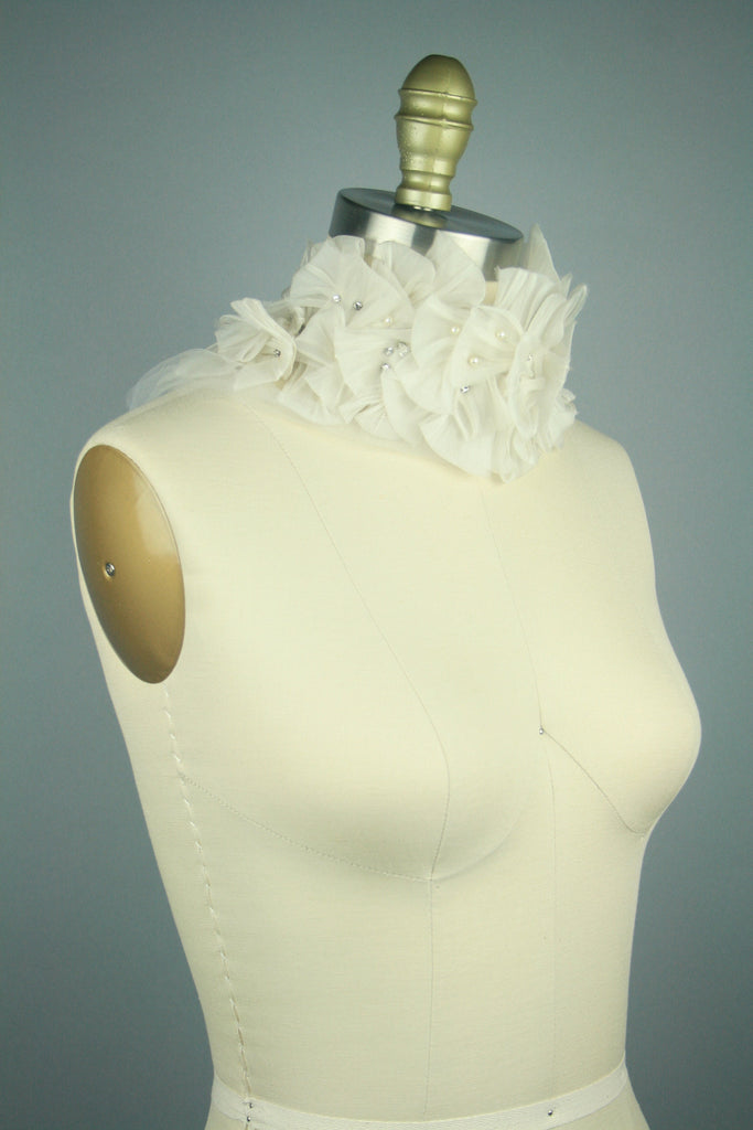 3D Crystal Pearl Organza Ruffle Applique