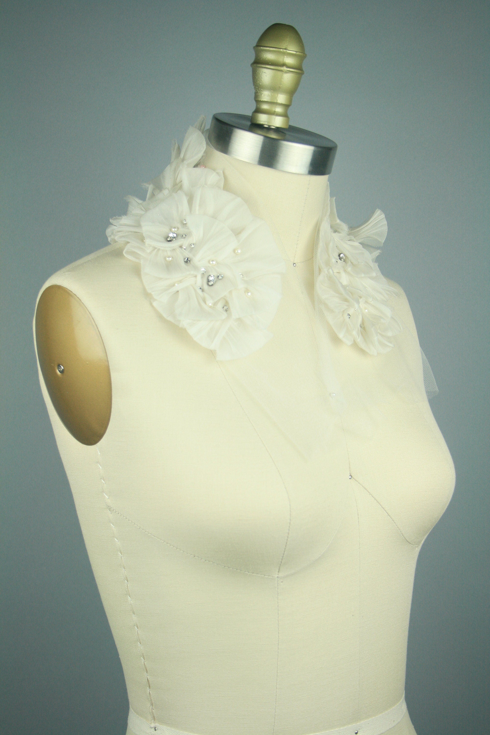 3D Crystal Pearl Organza Ruffle Applique