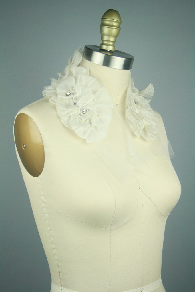 3D Crystal Pearl Organza Ruffle Applique