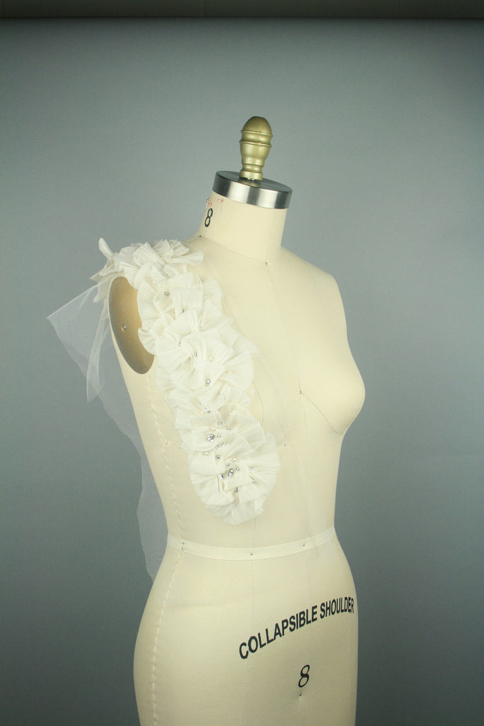 3D Crystal Pearl Organza Ruffle Applique