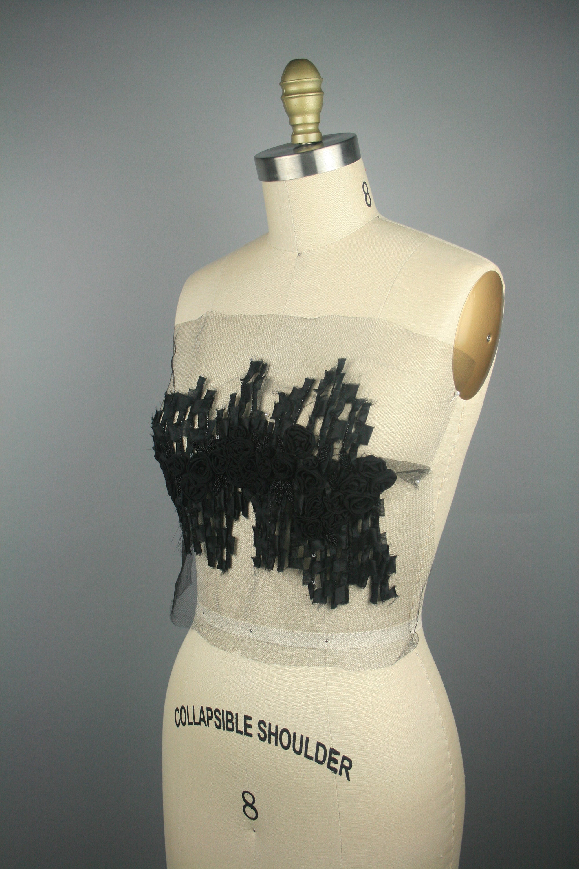 B115 - Black Beaded Chiffon on Black Tulle