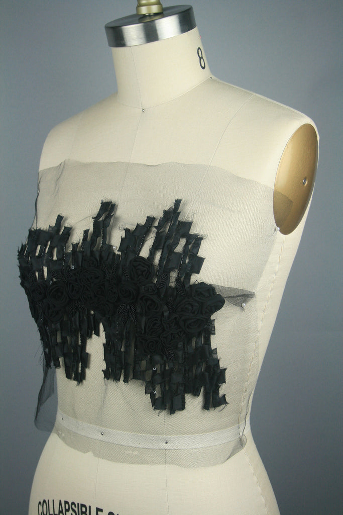 B115 - Black Beaded Chiffon on Black Tulle