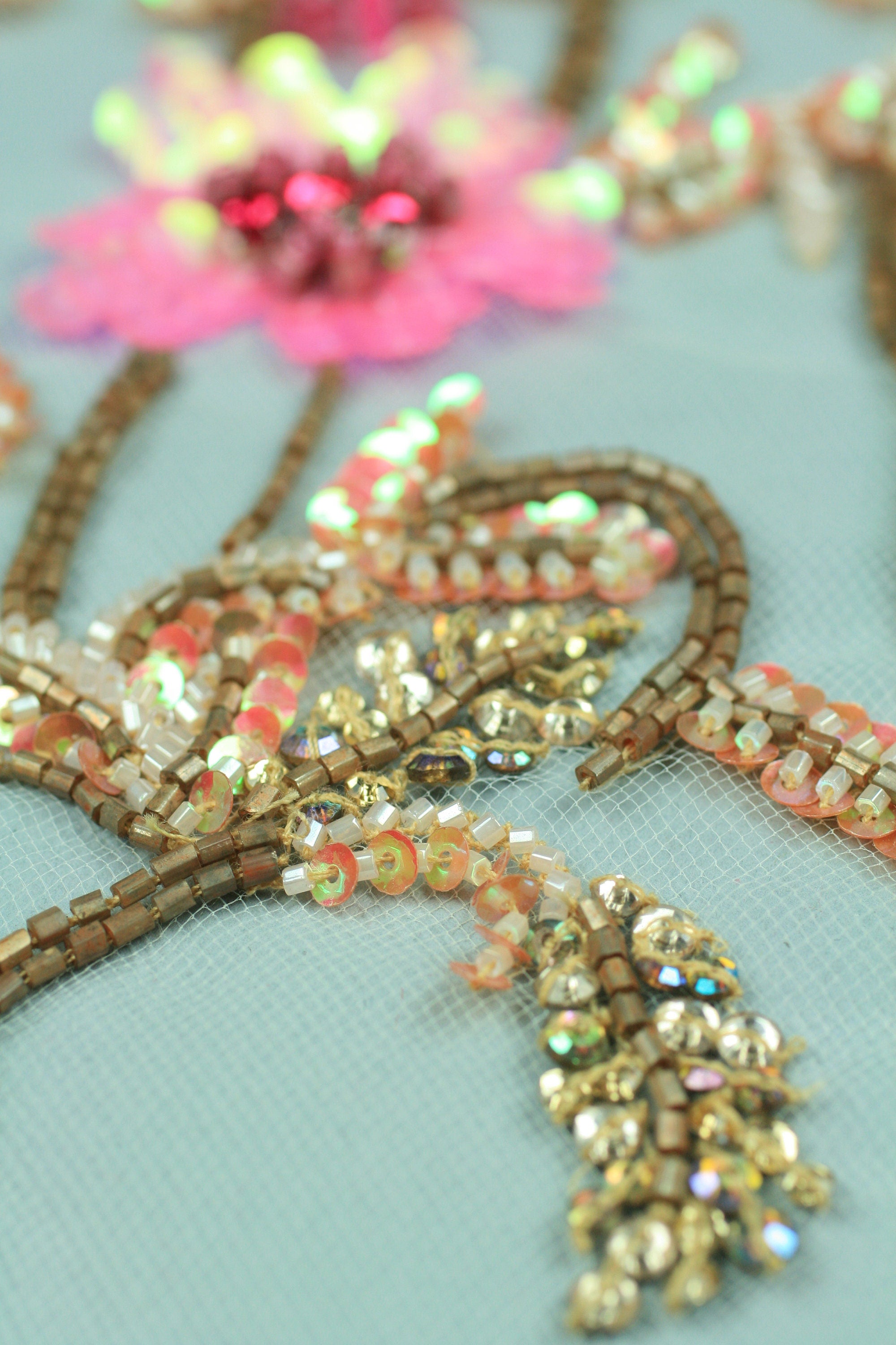 3D Pink & Gold Floral Applique