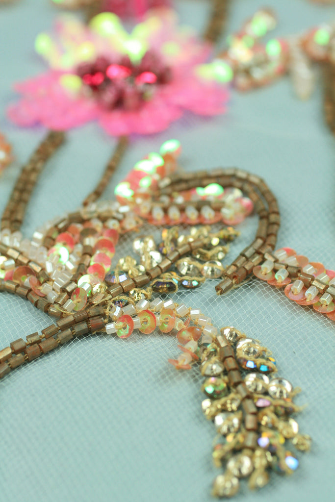 3D Pink & Gold Floral Applique