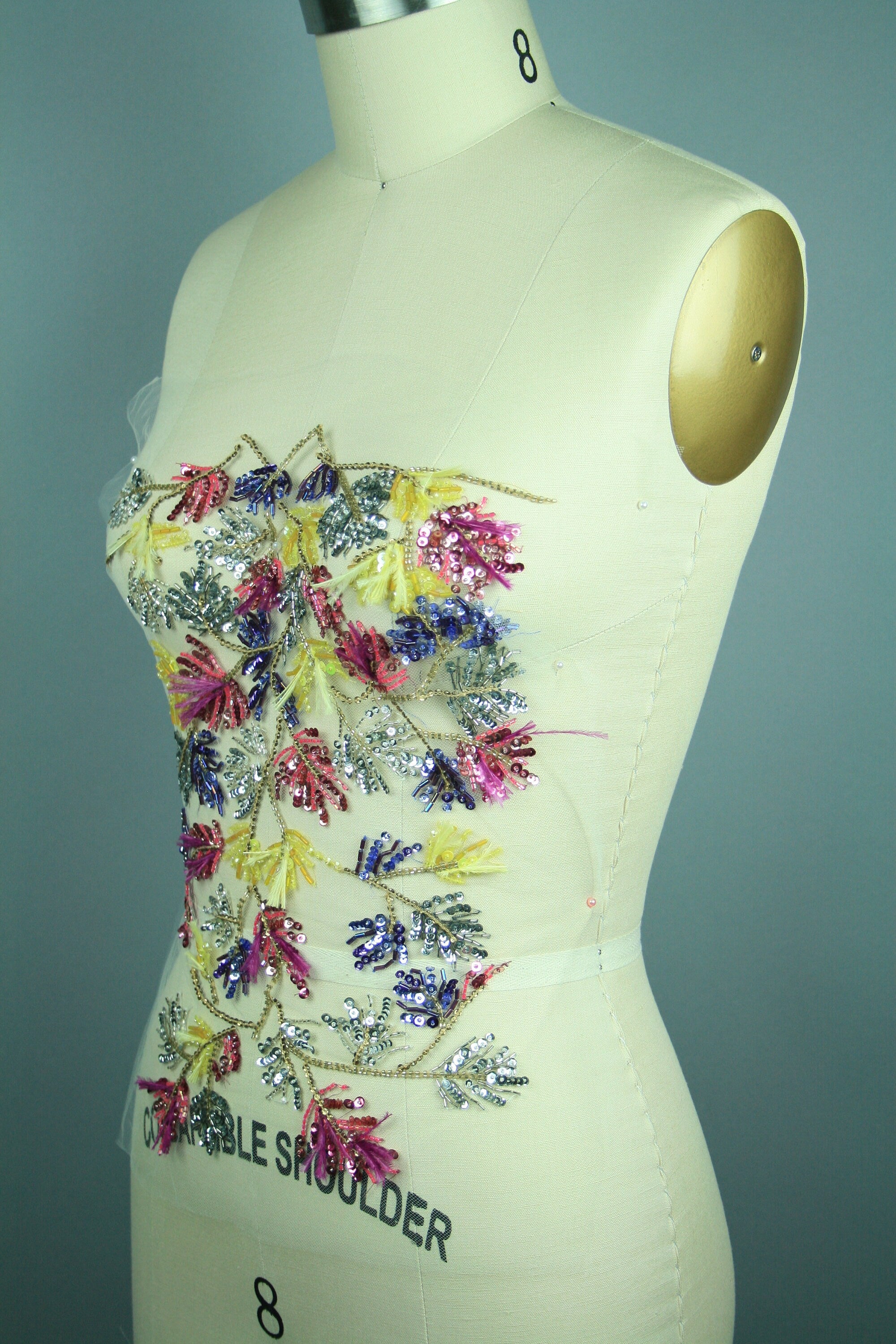 3D Colorful Floral Beaded Applique