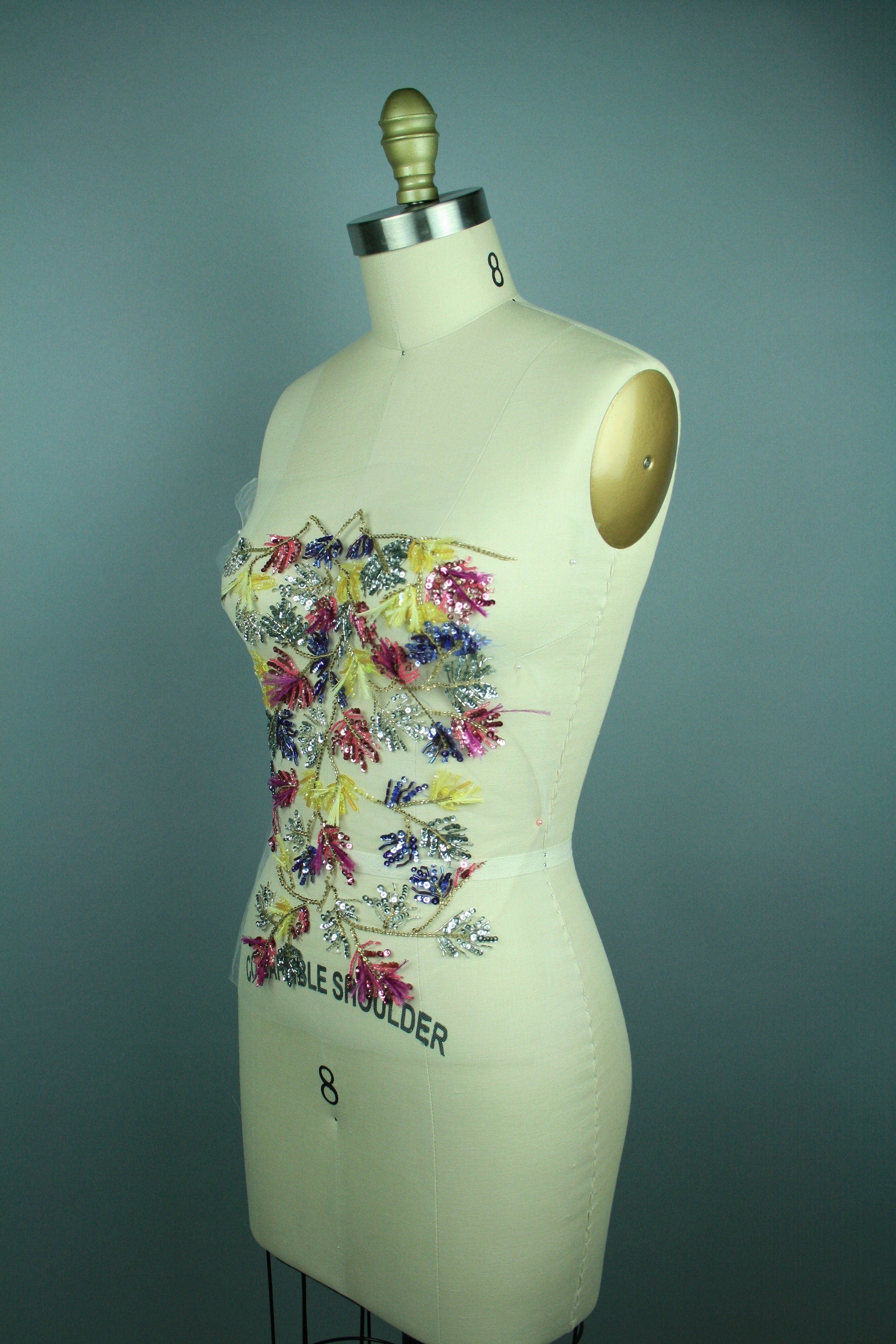 Sequin Lace Fabric, Ostrich Feathers ,Colorful Embroidery,Wedding Dress fabric, Beaded Trim applique, Hand Embroidered Tulle.