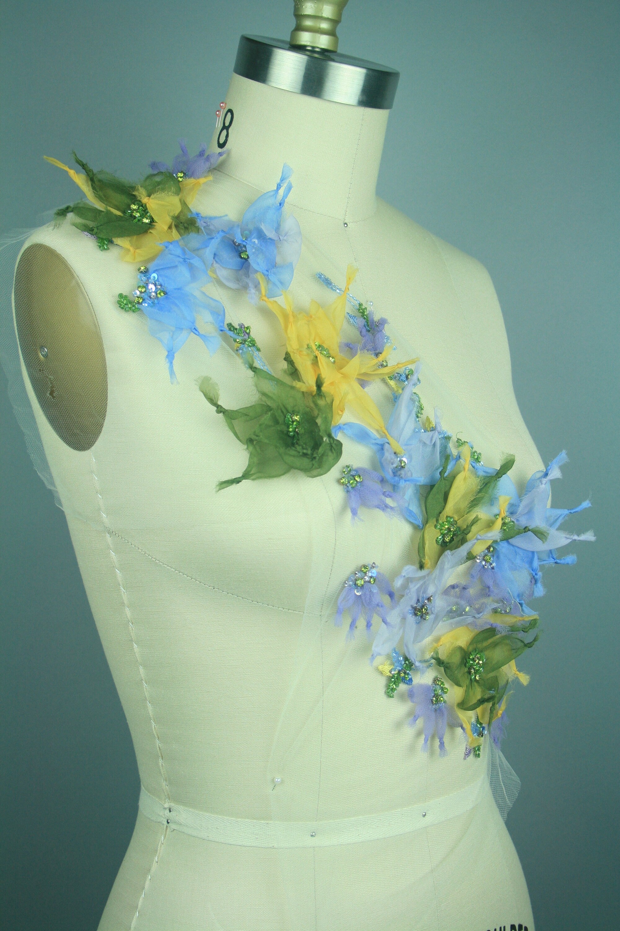 3D Floral Beaded Organza Applique