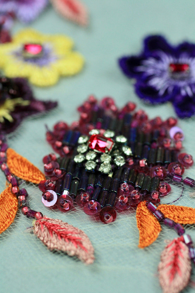 A122 - Violet & Tangerine Floral Applique - Moda Artisans