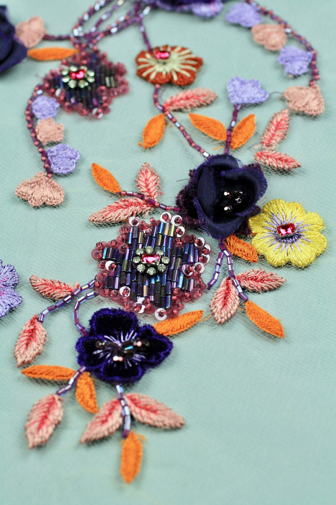 A122 - Violet & Tangerine Floral Applique - Moda Artisans