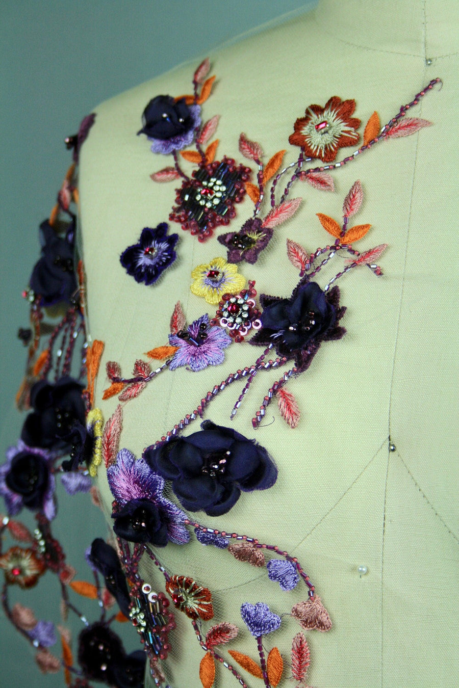 Custom Embroidery luxury Beading Panel in multi color, can be used for Haute Couture Gowns,Wedding Dresses ,Applique on panel Lace Gowns