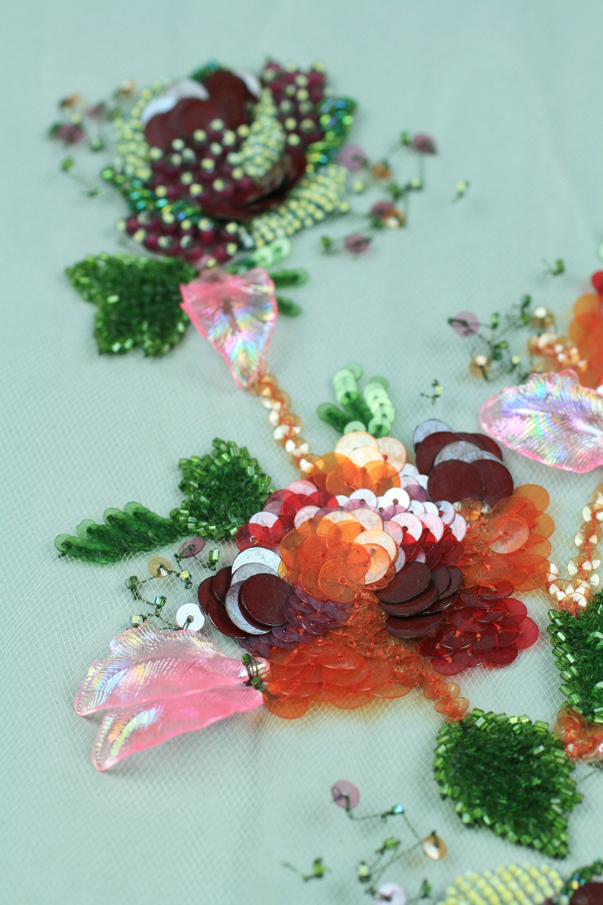 3D Red & Green Multi Hued Floral Panel