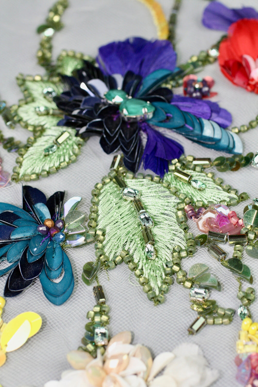 3D Multi Colored Beaded & Embroidered Floral Applique