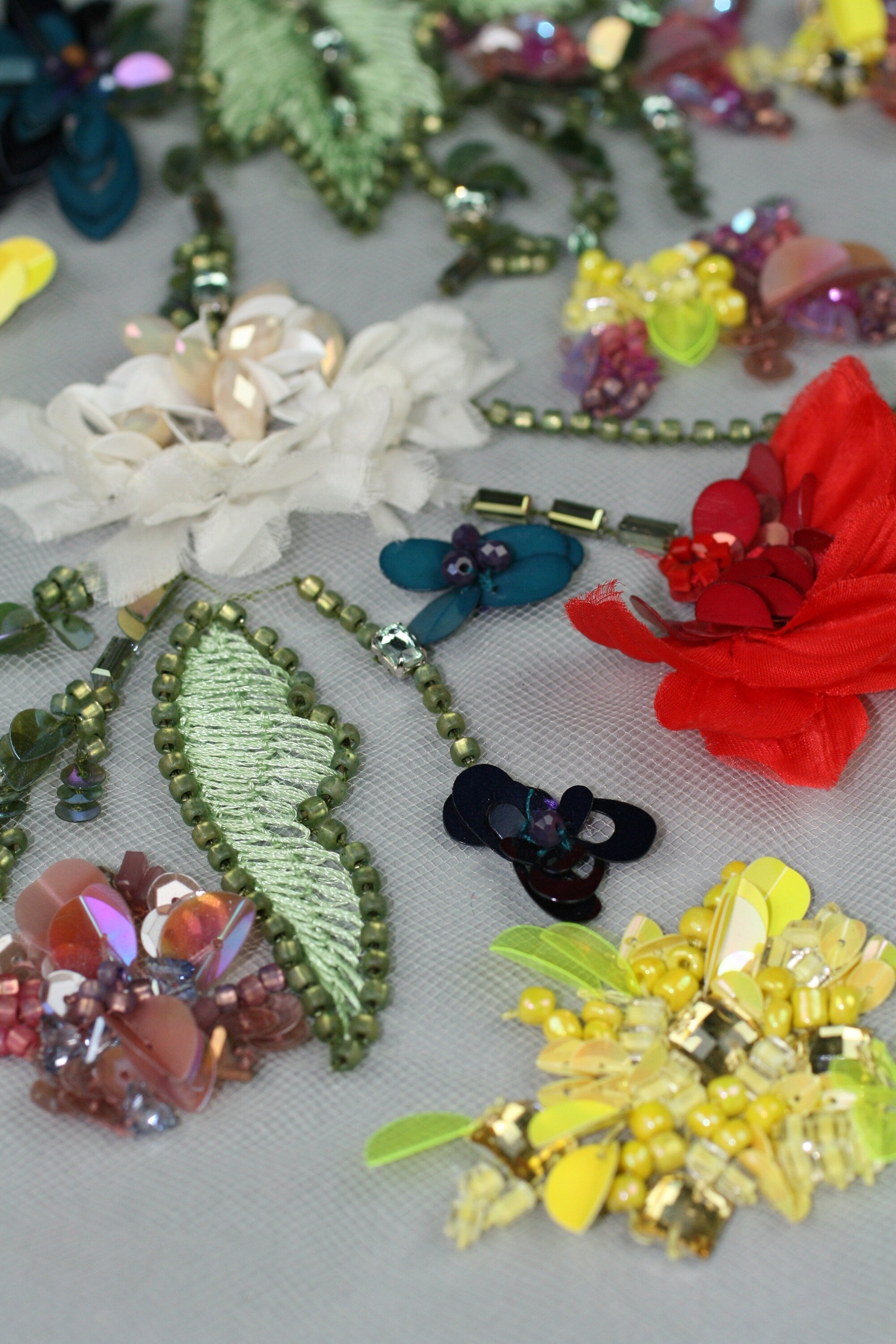 3D Multi Colored Beaded & Embroidered Floral Applique