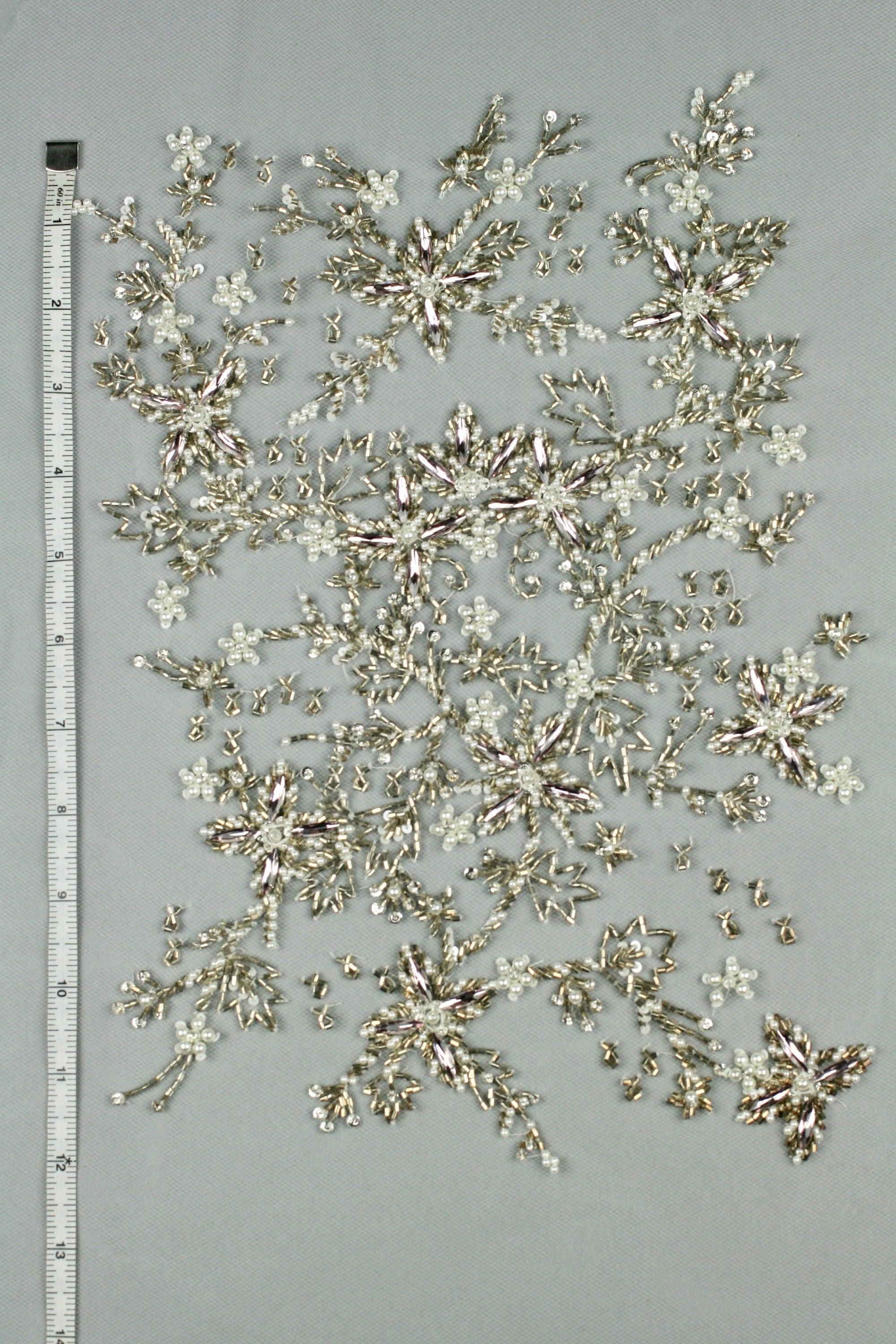 3D Bridal Heavy Beaded Antique Applique - Moda Artisans